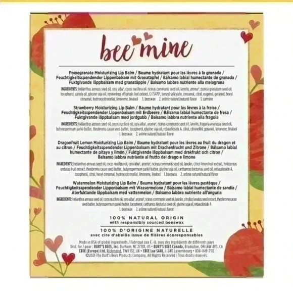 Burt’s Bees Bee Mine Lip Balm Valentine Gift Set spring summer must have 4 pack - Picture 3 of 5